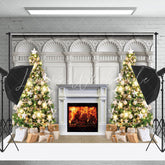 Lofaris White Luxury Fireplace Tree Gift Christmas Backdrop