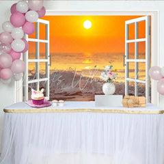 Lofaris White Open Window Ocean Sunset Photography Backdrop with Crashing Waves Vibrant Seascape Background for Studio Photoshoot