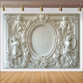 Lofaris White Ornate Cherub Fine Art Photography Backdrop Baroque Floral Design Background for Elegant Portrait Photoshoot