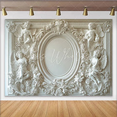 Lofaris White Ornate Cherub Fine Art Photography Backdrop Baroque Floral Design Background for Elegant Portrait Photoshoot