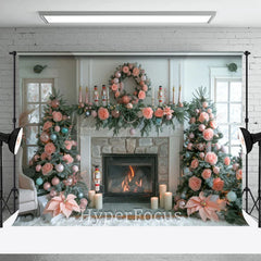 Lofaris White Room Pink Bow Tie Rose Tree Christmas Backdrop