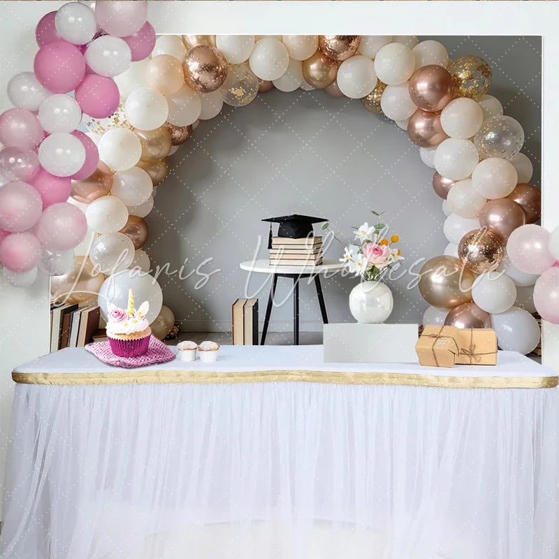Lofaris White Rose Gold Balloon Arch Graduation Backdrop Elegant Confetti Balloons Photography Background for Celebration Party Decor