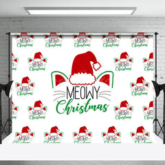 Lofaris White Santa Cat Step Repeat Meowy Christmas Backdrop