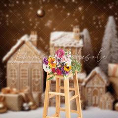 Lofaris White Snowy Gingerbread House Christmas Backdrop
