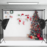 Lofaris White Wall Storage Rack Sock Christmas Tree Backdrop