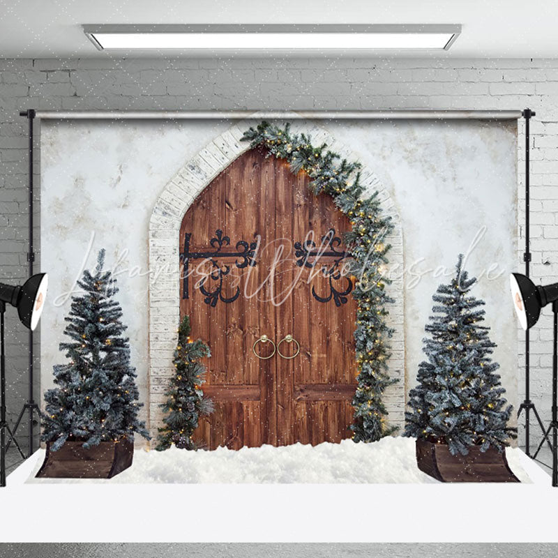 Lofaris White Wall Xmas Tree Wood Cowboy Holiday Backdrop