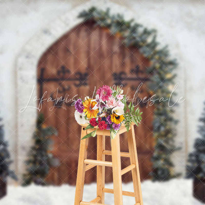 Lofaris White Wall Xmas Tree Wood Cowboy Holiday Backdrop