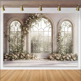 Lofaris White Window Arch Floral Backdrop Spring Rose Garden Wedding Background Bridal Shower Photography Prop
