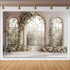 Lofaris White Window Arch Floral Backdrop Spring Rose Garden Wedding Background Bridal Shower Photography Prop