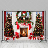 Lofaris White Window Wreath Fireplace Christmas Backdrop