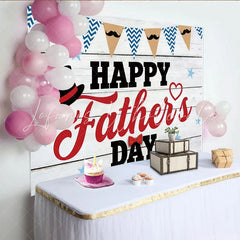 Lofaris White Wood Happy Father’s Day Backdrop with Top Hat Bow Tie and Mustache Banners Holiday Photography Background for Party Decor