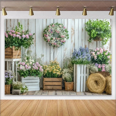 Lofaris White Wood Rustic Floral Photography Backdrop with Pink Roses and Greenery Studio Background for Spring Photoshoot