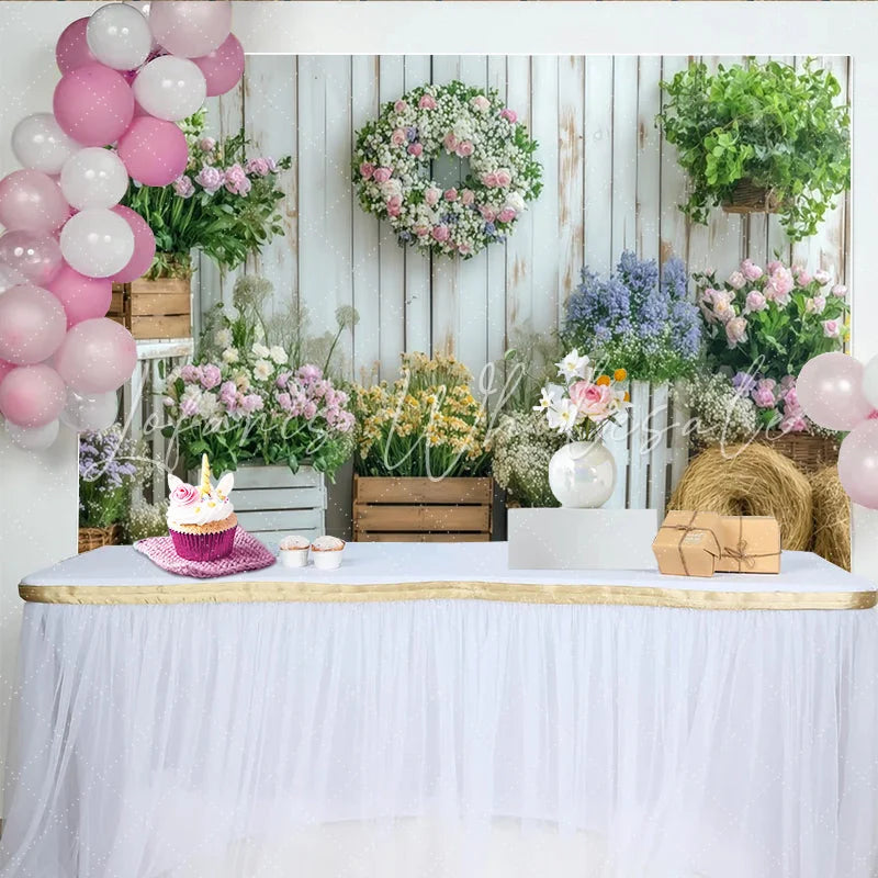 Lofaris White Wood Rustic Floral Photography Backdrop with Pink Roses and Greenery Studio Background for Spring Photoshoot