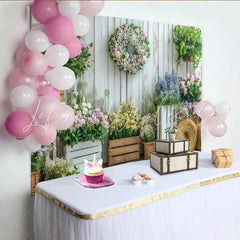 Lofaris White Wood Rustic Floral Photography Backdrop with Pink Roses and Greenery Studio Background for Spring Photoshoot