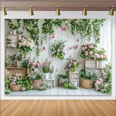 Lofaris White Wood Spring Floral Garden Photography Backdrop with Pink Butterflies and Green Vines Studio Background for Portrait