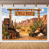 Lofaris Wild West Desert Photography Backdrop with Wooden Arch and Cacti Cowboy Theme Background for Studio Photoshoot and Party Decor