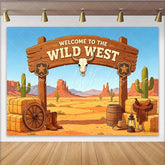 Lofaris Wild West Photography Backdrop with Desert Landscape Cowboy Boots and Sheriff Badge Rustic Studio Background for Themed Party Decor
