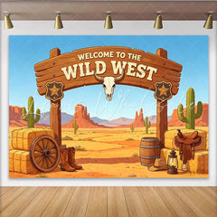 Lofaris Wild West Photography Backdrop with Desert Landscape Cowboy Boots and Sheriff Badge Rustic Studio Background for Themed Party Decor