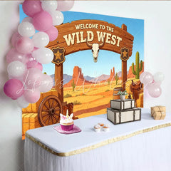 Lofaris Wild West Photography Backdrop with Desert Landscape Cowboy Boots and Sheriff Badge Rustic Studio Background for Themed Party Decor
