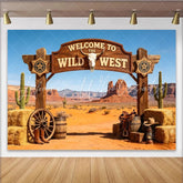 Lofaris Wild West Photography Backdrop with Wooden Arch Desert Landscape and Cowboy Props Rustic Studio Background for Party Decor