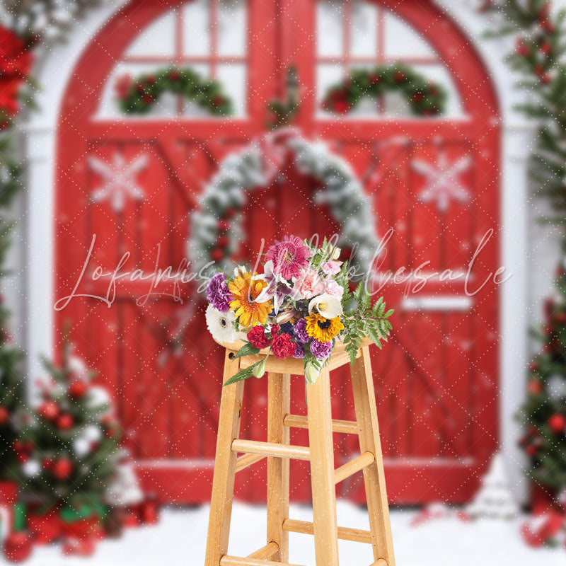 Lofaris Winter Brick Wall Wreath Red Door Christmas Backdrop