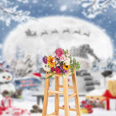 Lofaris Winter Cute Snowman Moon Christmas Photo Backdrop