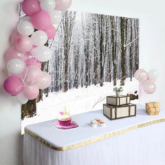 Lofaris Winter Forest Photography Backdrop with Snow Covered Bare Trees and Natural Scenery Serene Studio Background for Portrait Photoshoot