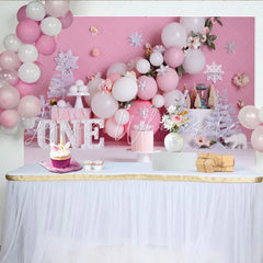 Lofaris Winter Pink Snowflake First Birthday Cake Smash Backdrop White Trees ONE Sign Girl Party Background