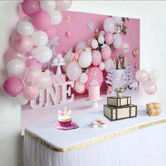 Lofaris Winter Pink Snowflake First Birthday Cake Smash Backdrop White Trees ONE Sign Girl Party Background
