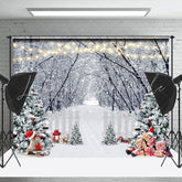 Lofaris Winter Snowy Forest Christmas Tree Photo Backdrop