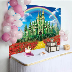 Lofaris Wizard of Oz Inspired Backdrop with Emerald City Yellow Brick Road and Rainbow Fairytale Movie Party Decor
