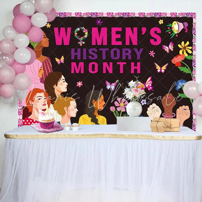 Lofaris Womens History Month Backdrop Diverse Females Flowers Black Photography Background Celebration Decor