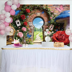 Lofaris Wonderland Photography Backdrop with Magical Archway Roses and Butterflies Enchanting Garden Background for Studio Photoshoot