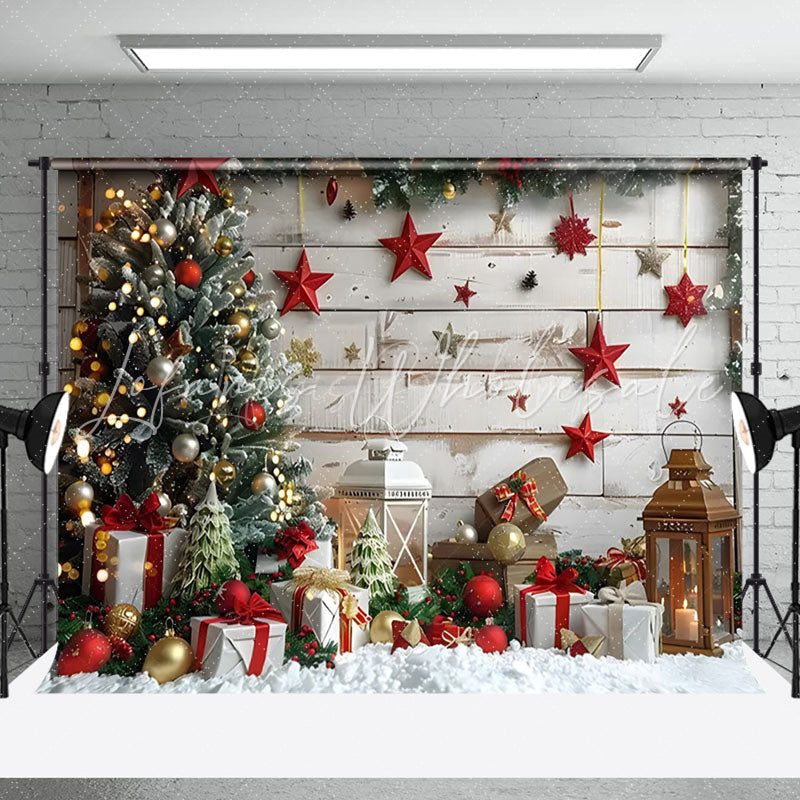 Lofaris Wood Board Wall Red Star Decoration Christmas Backdrop