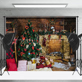Lofaris Wood Fireplace Dolls Christmas Photo Backdrop
