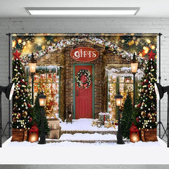 Lofaris Wood Gift Store Bokeh Light Snow Christmas Backdrop