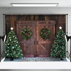 Lofaris Wooden Barn Door Pine Wreath Tree Christmas Backdrop