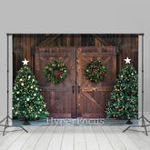 Lofaris Wooden Barn Door Pine Wreath Tree Christmas Backdrop