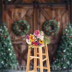 Lofaris Wooden Barn Door Wreath Tree Christmas Photo Backdrop
