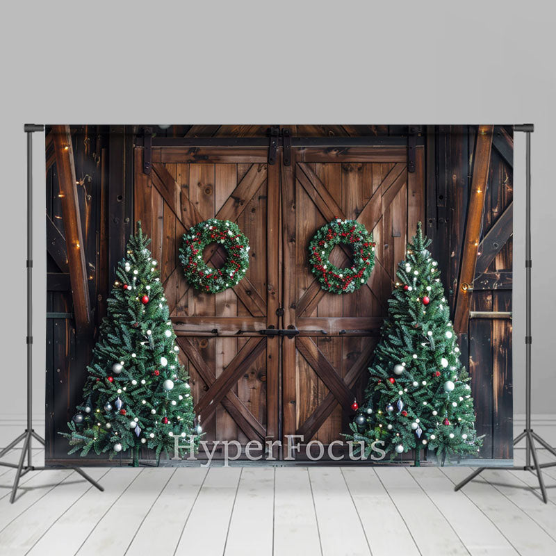 Lofaris Wooden Barn Door Wreath Tree Christmas Photo Backdrop