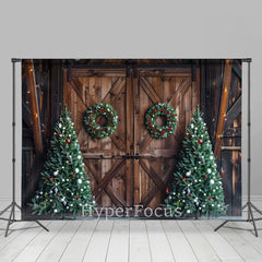 Lofaris Wooden Barn Door Wreath Tree Christmas Photo Backdrop