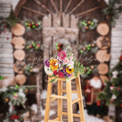 Lofaris Wooden Door Christmas Snow Scene Photo Backdrop