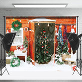 Lofaris Wooden Door Oursode Christmas Tree Snowy Backdrop