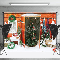 Lofaris Wooden Door Oursode Christmas Tree Snowy Backdrop