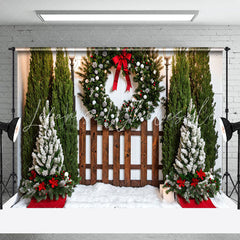 Lofaris Wooden Fence Wreath Christmas Tree Photo Backdrop