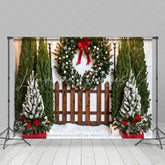 Lofaris Wooden Fence Wreath Christmas Tree Photo Backdrop