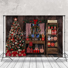 Lofaris Wooden House Bakery Christmas Tree Photo Backdrop