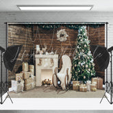 Lofaris Wooden Wall White Fireplace Xmas Photography Backdrop