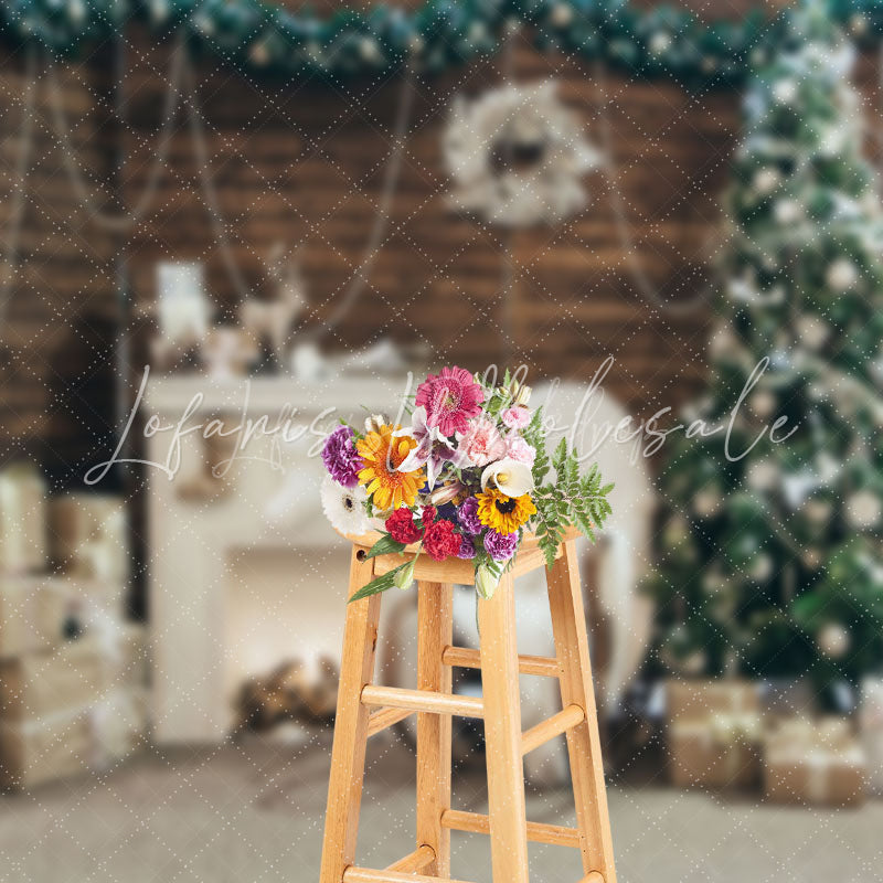 Lofaris Wooden Wall White Fireplace Xmas Photography Backdrop