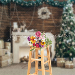 Lofaris Wooden Wall White Fireplace Xmas Photography Backdrop